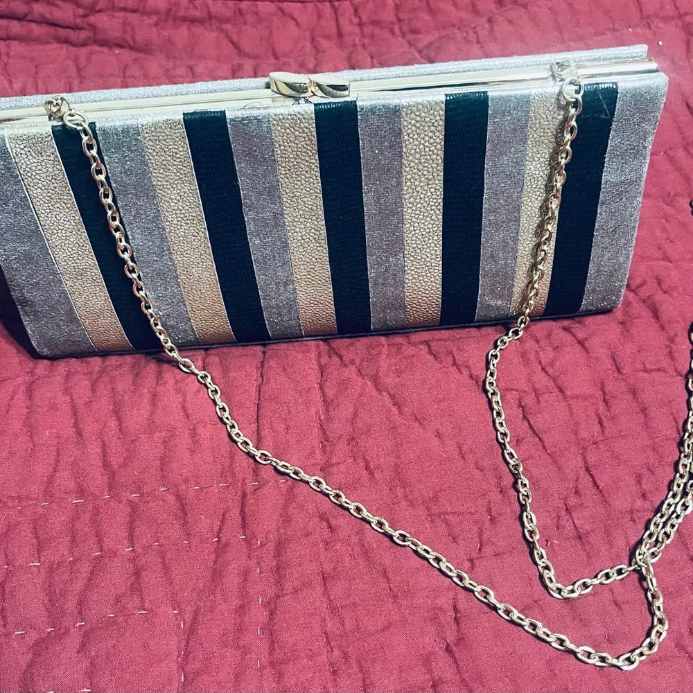 Kate Landry Elegant Black, Silver and Gold Evening Clutch in a good Condition!